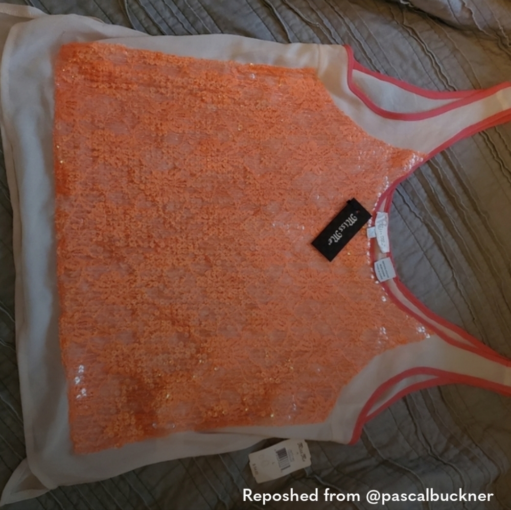 Miss Me orange sequin sleevless tank top new - Picture 2 of 4